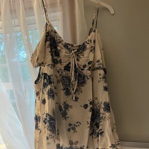 White blue floral tank top blouse